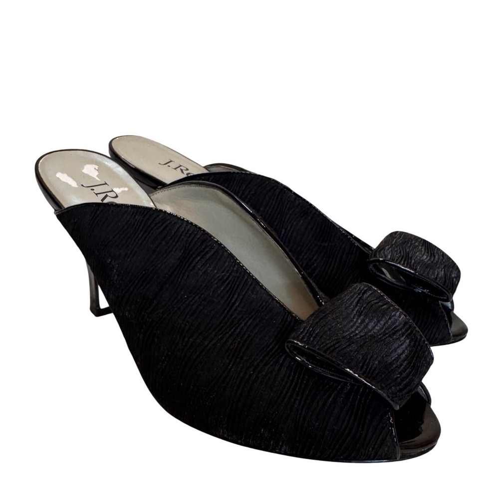 J. Renee Heels Womens 7M Black Peep Toe Mule Bow Kitten Heel Cocktail Formal